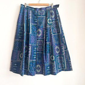 Vintage geiger Paisley Print Pleated Wool Midi Skirt 46/L